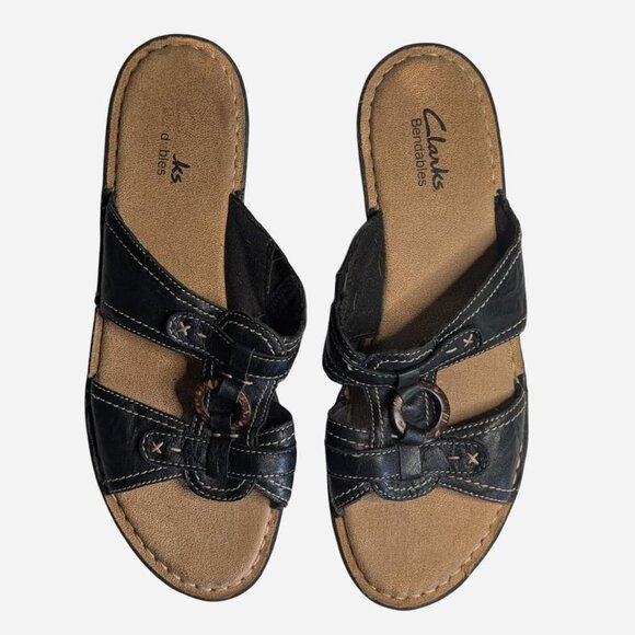 Clarks Bendables black leather slide sandals - Size 9.5. - Picture 1 of 5